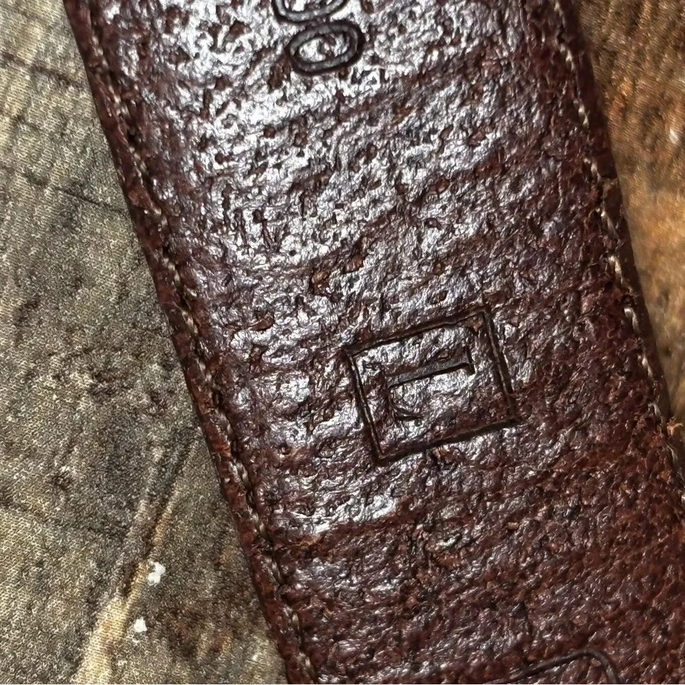 VTG Fossil Belt Womens Large Brown Leather 2-Tone Silver Brass Buckle Band